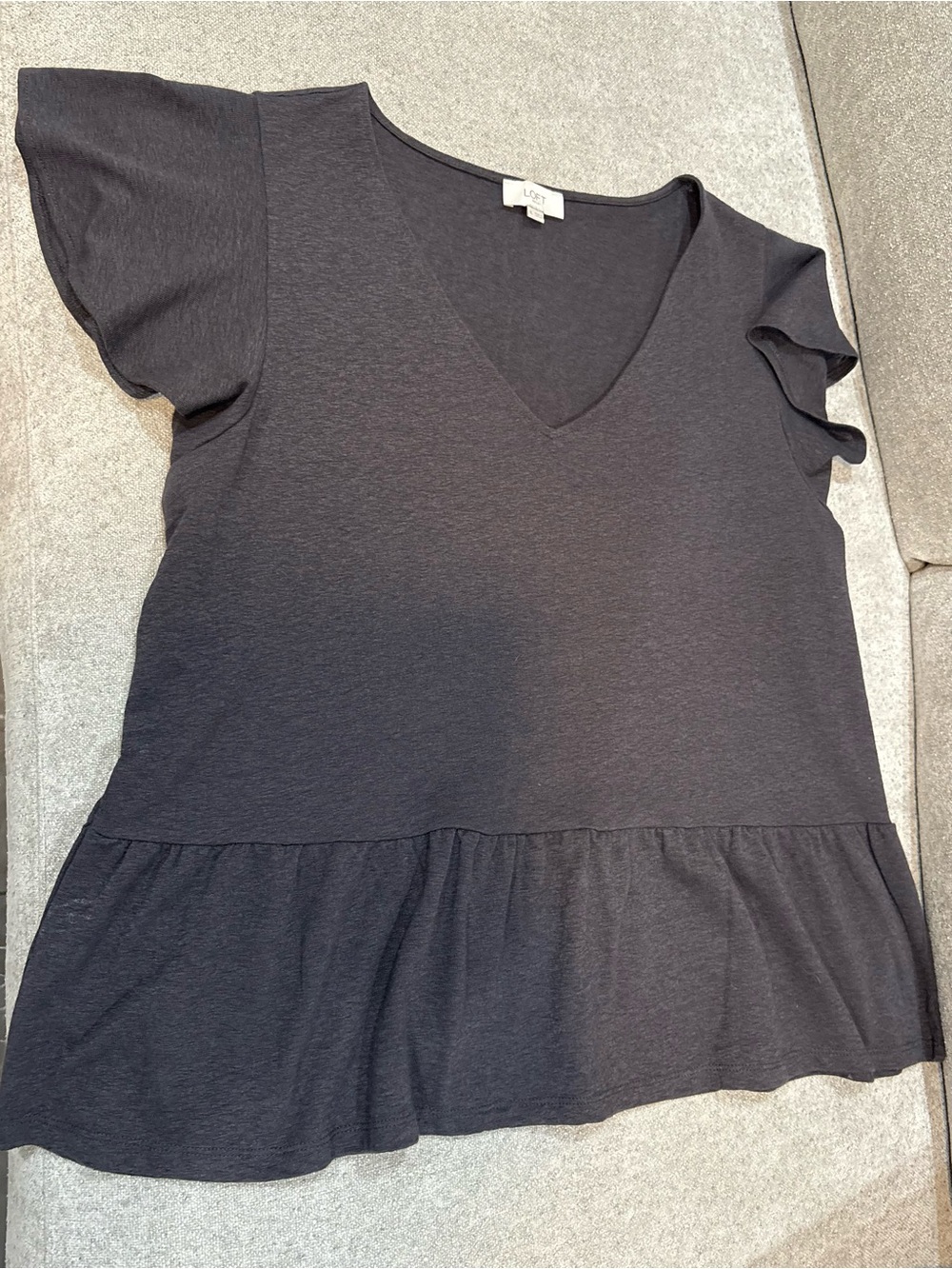 LOFT Black V-Neck Ruffle Sleeve Peplum Top